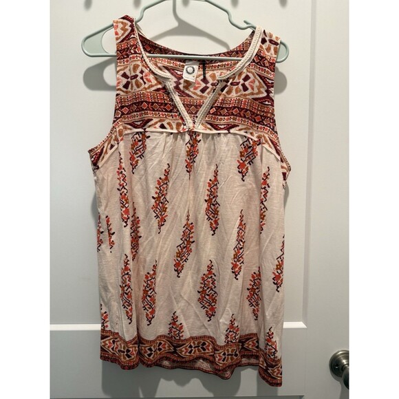 Akemi + Kin Raina Tank Top Extra Large Ivory Burgundy Anthropologie Braided Trim - Picture 3 of 7